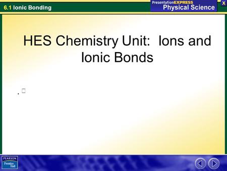 6.1 Ionic Bonding   HES Chemistry Unit: Ions and Ionic Bonds.