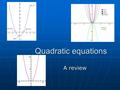 Quadratic equations A review. Factorising Quadratics to solve!- four methods 1) Common factors you must take out any common factors first x 2 +19x=0 1)