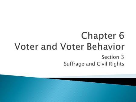 Section 3 Suffrage and Civil Rights. Objectives: * Describe the 15 th Amendment and the tactics use to circumvent it in an effort to deny African-Americans.
