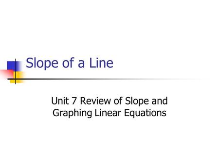Slope of a Line Unit 7 Review of Slope and Graphing Linear Equations.