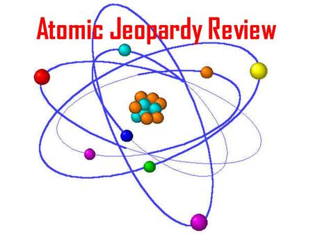 Atomic Jeopardy Review. Element Symbols Atomic Particles Atomic Structure The Periodic Table FamiliesAtoms Elements Compounds Molecules & Mixtures Smorgas.