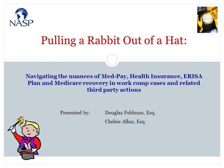 Pulling a Rabbit Out of a Hat: Navigating the nuances of Med-Pay, Health Insurance, ERISA Plan and Medicare recovery in work comp cases and related third.
