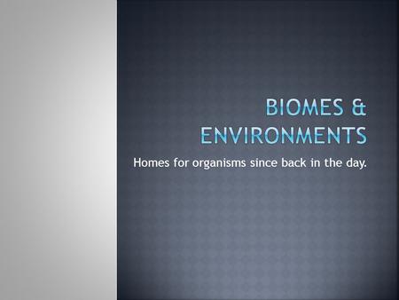 Homes for organisms since back in the day..  SWBAT discern between differing types of terrestrial biomes and aquatic environments, describe their general.