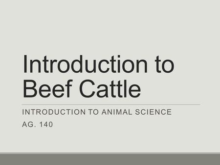 Introduction to Beef Cattle INTRODUCTION TO ANIMAL SCIENCE AG. 140.