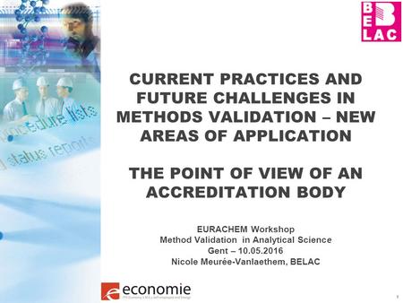 1 CURRENT PRACTICES AND FUTURE CHALLENGES IN METHODS VALIDATION – NEW AREAS OF APPLICATION THE POINT OF VIEW OF AN ACCREDITATION BODY EURACHEM Workshop.