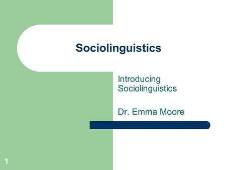 Introducing Sociolinguistics Dr. Emma Moore