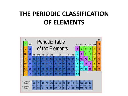 THE PERIODIC CLASSIFICATION OF ELEMENTS. Dmitri Mendeleev (1834 – 1907) A High School Science Teacher! He saw a pattern in the way the known elements.