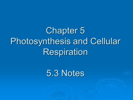 Chapter 5 Photosynthesis and Cellular Respiration 5.3 Notes.