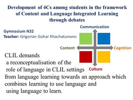 Development of 4Cs among students in the framework of Content and Language Integrated Learning through debates CLIL demands a reconceptualisation of the.