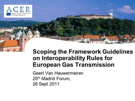 Scoping the Framework Guidelines on Interoperability Rules for European Gas Transmission Geert Van Hauwermeiren 20 th Madrid Forum, 26 Sept 2011.