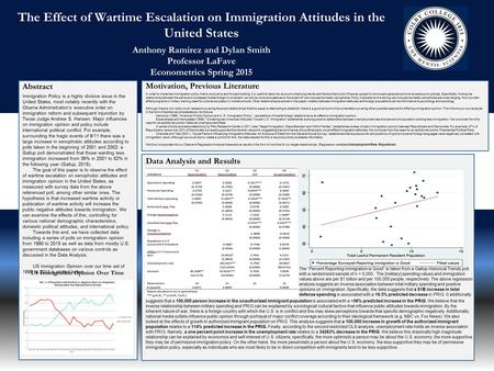 The Effect of Wartime Escalation on Immigration Attitudes in the United States Anthony Ramirez and Dylan Smith Professor LaFave Econometrics Spring 2015.