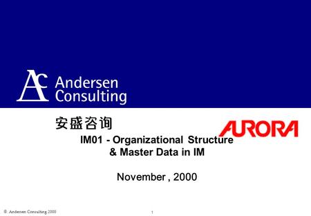  Andersen Consulting 2000 1 IM01 - Organizational Structure & Master Data in IM November, 2000.
