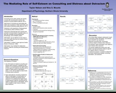 Taylor Nelson and Nina S. Mounts Department of Psychology, Northern Illinois University The Mediating Role of Self-Esteem on Consulting and Distress about.