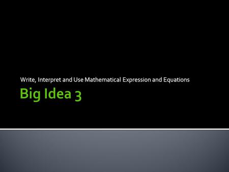 Write, Interpret and Use Mathematical Expression and Equations.