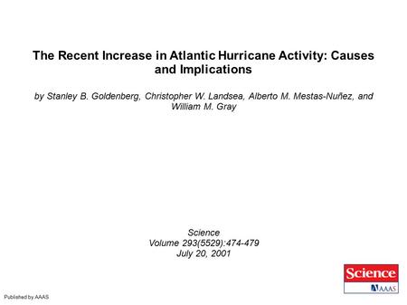 The Recent Increase in Atlantic Hurricane Activity: Causes and Implications by Stanley B. Goldenberg, Christopher W. Landsea, Alberto M. Mestas-Nuñez,