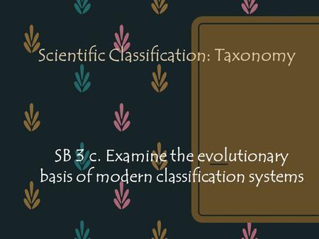 Scientific Classification: Taxonomy SB 3 c. Examine the evolutionary basis of modern classification systems.
