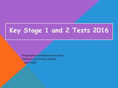 Key Stage 1 and 2 Tests 2016 Presentation to Parents and Carers Otterbourne Primary School April 2016.