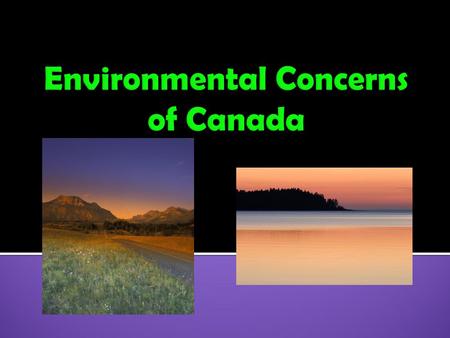  1. Acid Rain  2. Pollution of the Great Lakes  3. Extraction and Use of Natural Resources on the Canadian Shield  4. Timber Industry in Canada.