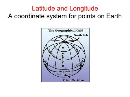 Latitude and Longitude A coordinate system for points on Earth