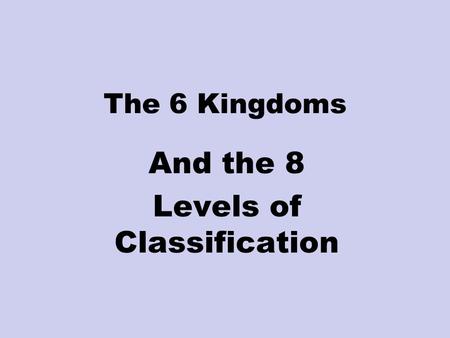 The 6 Kingdoms And the 8 Levels of Classification.