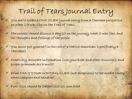 Trail of Tears Journal Entry