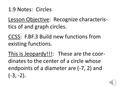 1.9 Notes: Circles Lesson Objective: Recognize characteris- tics of and graph circles. CCSS: F.BF.3 Build new functions from existing functions. This.