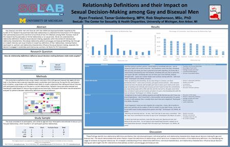 Relationship Definitions and their Impact on Sexual Decision-Making among Gay and Bisexual Men Ryan Freeland, Tamar Goldenberg, MPH, Rob Stephenson, MSc,