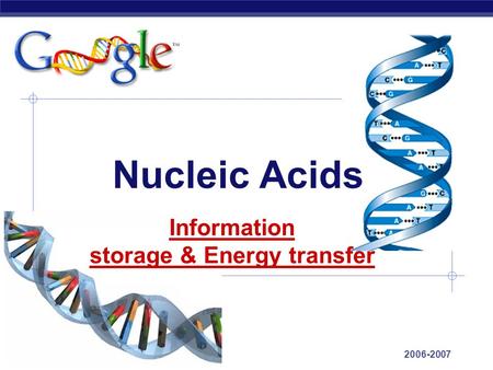 AP Biology 2006-2007 Nucleic Acids Information storage & Energy transfer.