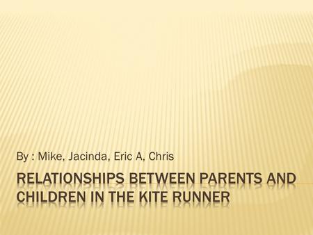 By : Mike, Jacinda, Eric A, Chris.  The authors intention is to make us aware about the relationship between parents and children. Throughout the novel.