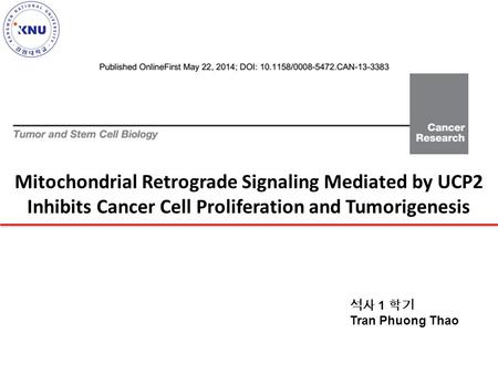Mitochondrial Retrograde Signaling Mediated by UCP2 Inhibits Cancer Cell Proliferation and Tumorigenesis 석사 1 학기 Tran Phuong Thao.