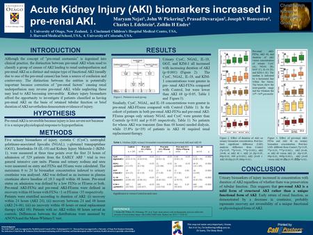 Poster Title Acute Kidney Injury (AKI) biomarkers increased in pre-renal AKI. Although the concept of “ pre-renal azotaemia ” is ingrained into clinical.