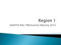 AASHTO RAC/TRB Summer Meeting 2014.  Kevin Mahoney – Connecticut DOT  Mike Kirkpatrick – Delaware DOT  Curtis Bradley & Jennifer Slesinger – Massachusetts.
