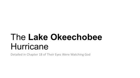 The Lake Okeechobee Hurricane Detailed in Chapter 18 of Their Eyes Were Watching God.