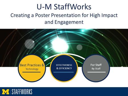 U-M StaffWorks Creating a Poster Presentation for High Impact and Engagement Best Practices & Technology EFFECTIVENESS & EFFICIENCY For Staff By Staff.