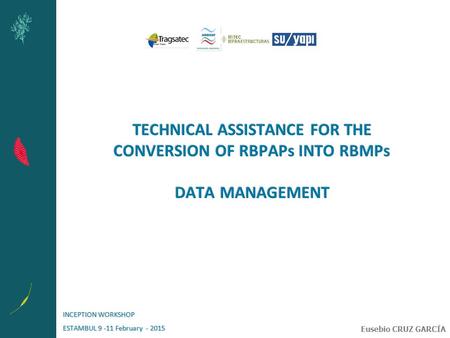 TECHNICAL ASSISTANCE FOR THE CONVERSION OF RBPAPs INTO RBMPs DATA MANAGEMENT INCEPTION WORKSHOP ESTAMBUL 9 -11 February - 2015 Eusebio CRUZ GARCÍA.
