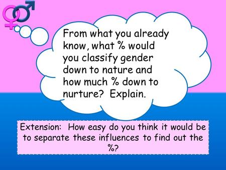 Extension: How easy do you think it would be to separate these influences to find out the %? From what you already know, what % would you classify gender.