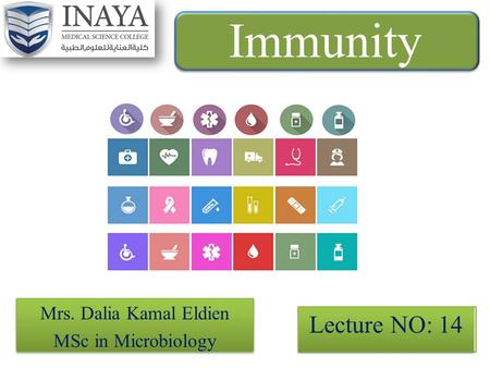 Immunity Mrs. Dalia Kamal Eldien MSc in Microbiology Mrs. Dalia Kamal Eldien MSc in Microbiology Lecture NO: 14.