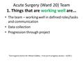 Acute Surgery (Ward 20) Team 1. Things that are working well are... The team – working well in defined roles/tasks and communication Data collection Progression.