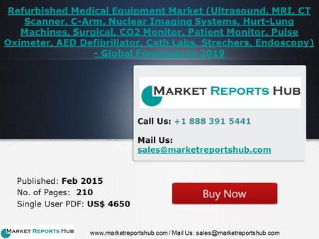 Refurbished Medical Equipment Market (Ultrasound, MRI, CT Scanner, C-Arm, Nuclear Imaging Systems, Hurt-Lung Machines, Surgical, CO2 Monitor, Patient Monitor,