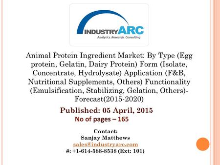 Animal Protein Ingredient Market: By Type (Egg protein, Gelatin, Dairy Protein) Form (Isolate, Concentrate, Hydrolysate) Application (F&B, Nutritional.