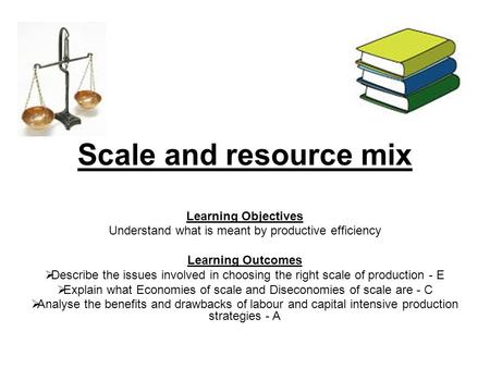 Scale and resource mix Learning Objectives Understand what is meant by productive efficiency Learning Outcomes  Describe the issues involved in choosing.