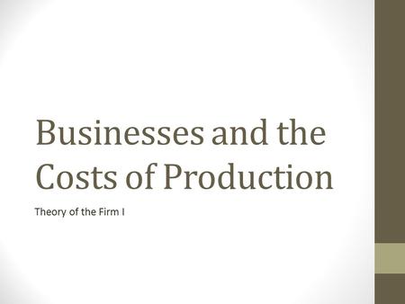 Businesses and the Costs of Production Theory of the Firm I.