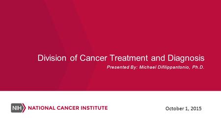 Division of Cancer Treatment and Diagnosis Presented By: Michael Difilippantonio, Ph.D. October 1, 2015.