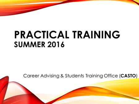 PRACTICAL TRAINING SUMMER 2016 Career Advising & Students Training Office ( CASTO )