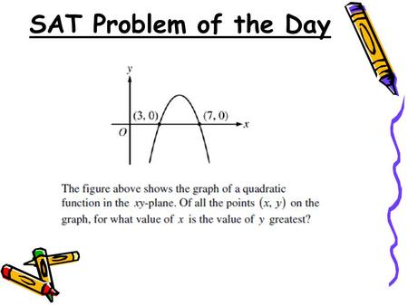 SAT Problem of the Day. 5.5 The Quadratic Formula 5.5 The Quadratic Formula Objectives: Use the quadratic formula to find real roots of quadratic equations.