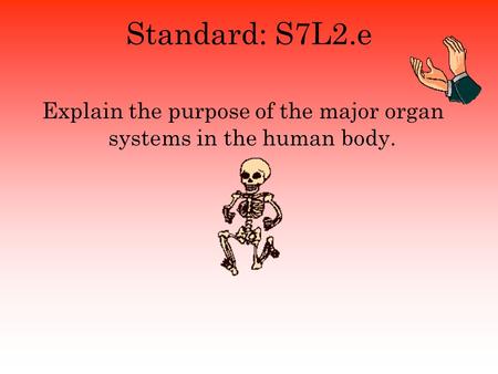 Standard: S7L2.e Explain the purpose of the major organ systems in the human body.