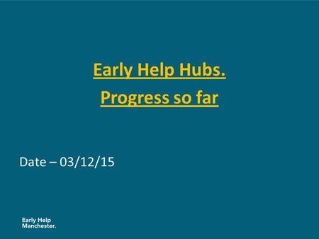 Early Help Hubs. Progress so far Date – 03/12/15.