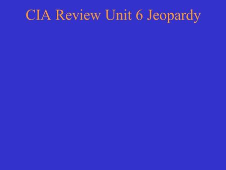 CIA Review Unit 6 Jeopardy Choose a category. You will be given the answer. You must give the correct question. Click to begin.