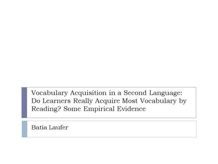 Vocabulary Acquisition in a Second Language: Do Learners Really Acquire Most Vocabulary by Reading? Some Empirical Evidence Batia Laufer.