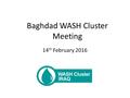 Baghdad WASH Cluster Meeting 14 th February 2016.